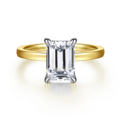 Paula - 14K White-Yellow Gold Emerald Cut Diamond Engagement Ring