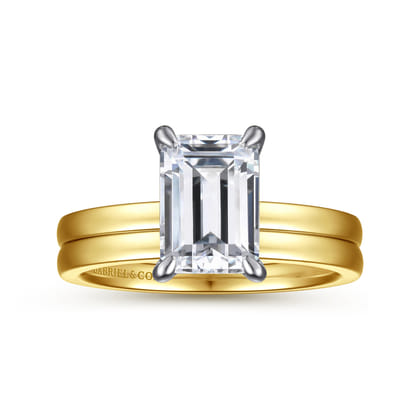 Paula - 14K White-Yellow Gold Emerald Cut Diamond Engagement Ring