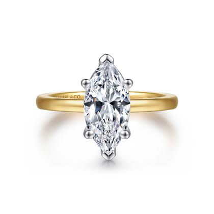 Paula - 14K White-Yellow Gold Marquise Diamond Engagement Ring