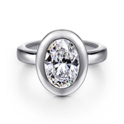 14K White Gold Bezel Set Oval Diamond Engagement Ring