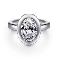 Pauline - 14K White Gold Bezel Set Oval Diamond Engagement Ring