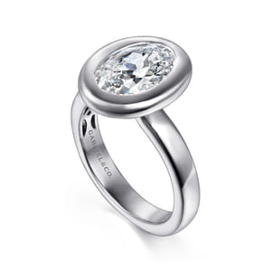 Pauline - 14K White Gold Bezel Set Oval Diamond Engagement Ring