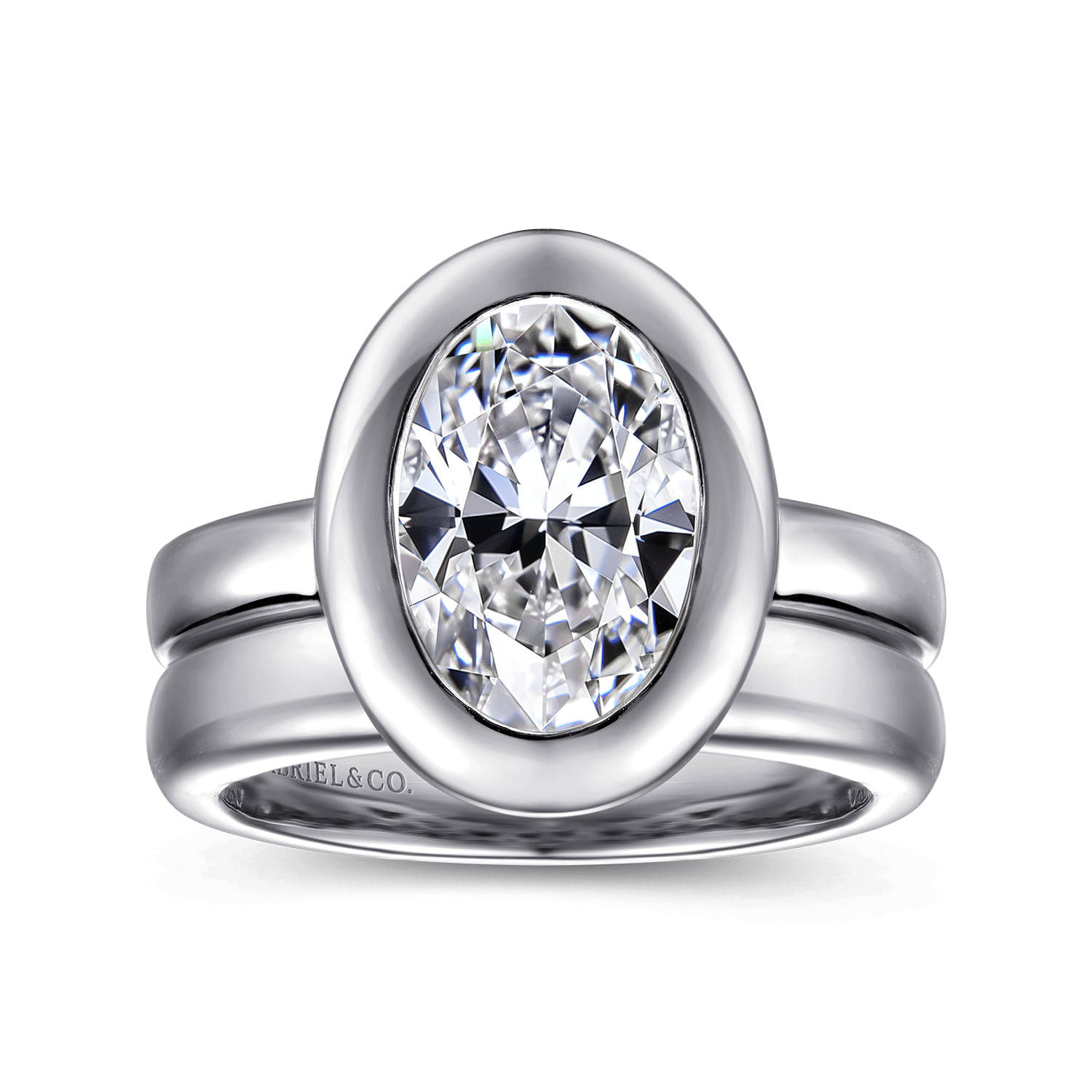 Pauline - 14K White Gold Bezel Set Oval Diamond Engagement Ring
