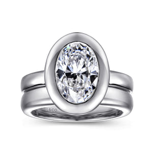 Pauline - 14K White Gold Bezel Set Oval Diamond Engagement Ring