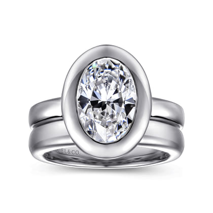 Pauline - 14K White Gold Bezel Set Oval Diamond Engagement Ring