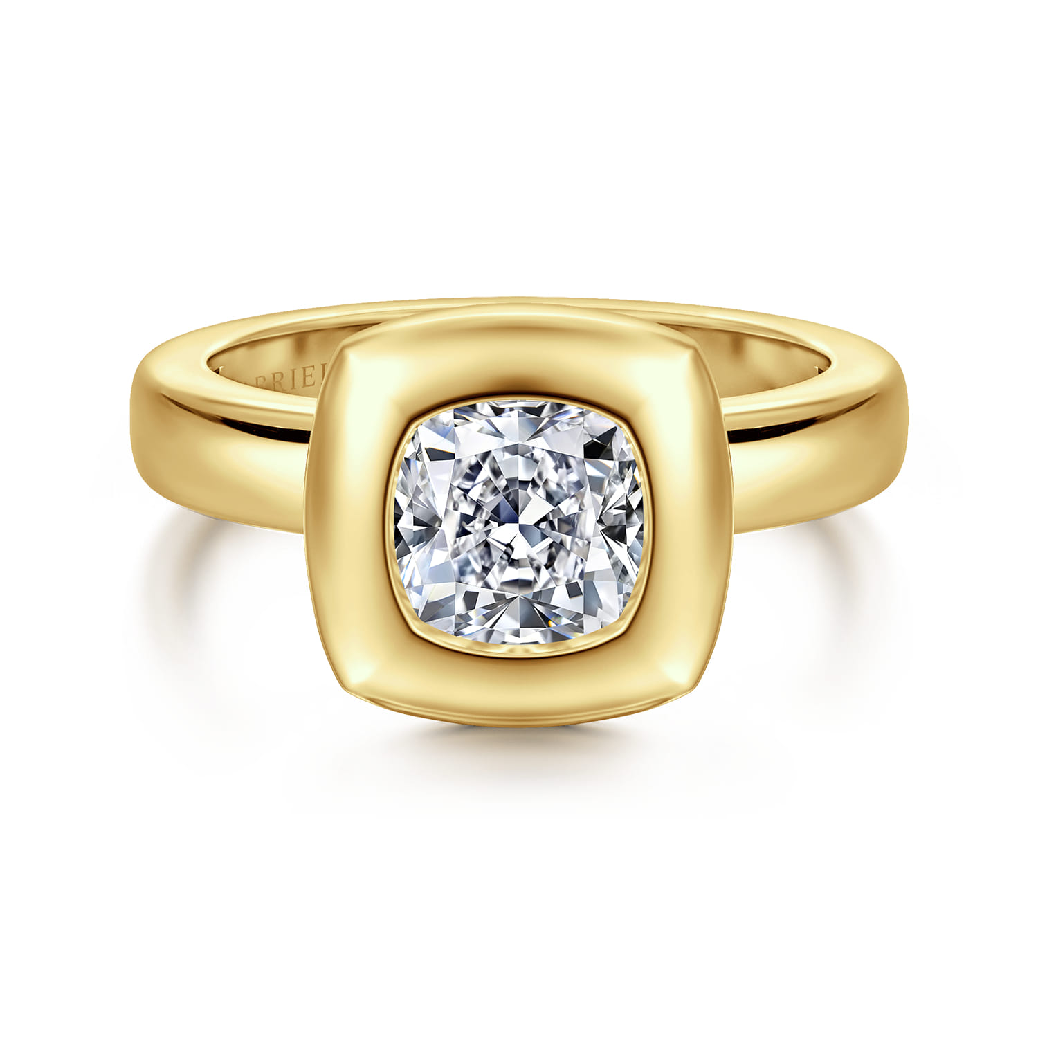 Pauline - 14K Yellow Gold Bezel Set Cushion Cut Diamond Engagement Ring