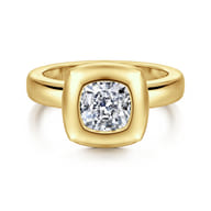Pauline - 14K Yellow Gold Bezel Set Cushion Cut Diamond Engagement Ring