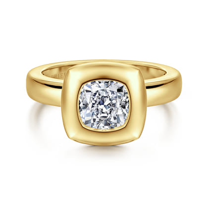 Pauline - 14K Yellow Gold Bezel Set Cushion Cut Diamond Engagement Ring