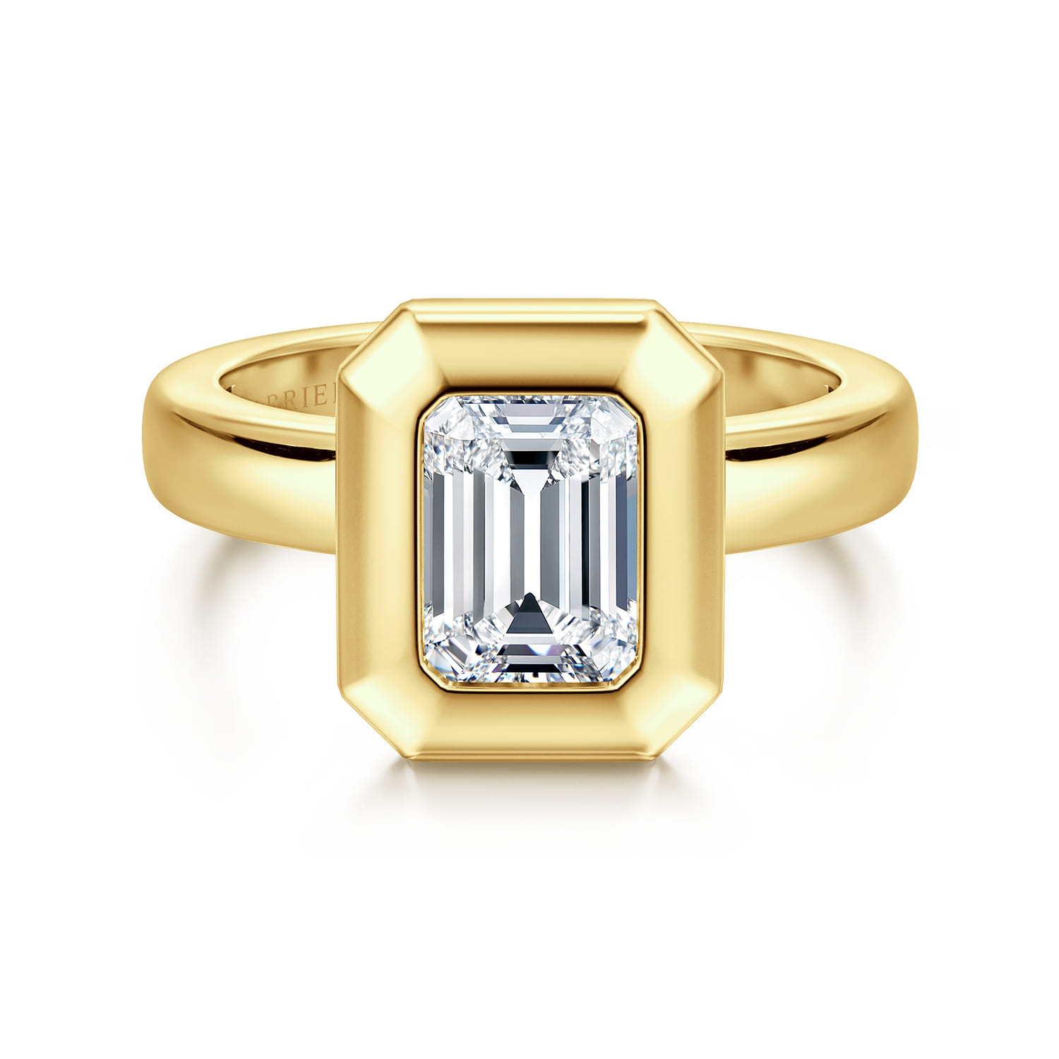 Pauline - 14K Yellow Gold Bezel Set Emerald Cut Diamond Engagement Ring