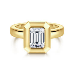 Pauline - 14K Yellow Gold Bezel Set Emerald Cut Diamond Engagement Ring