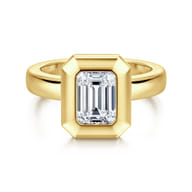 Pauline - 14K Yellow Gold Bezel Set Emerald Cut Diamond Engagement Ring