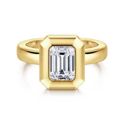 Pauline - 14K Yellow Gold Bezel Set Emerald Cut Diamond Engagement Ring