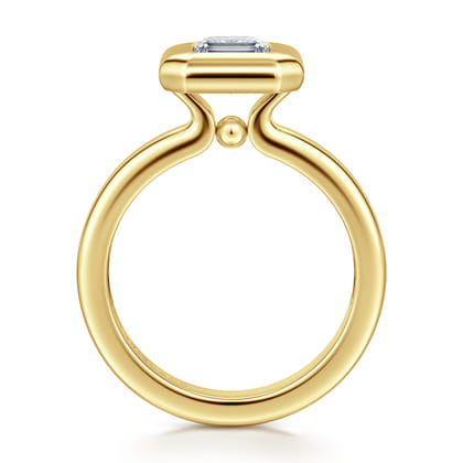 Pauline - 14K Yellow Gold Bezel Set Emerald Cut Diamond Engagement Ring