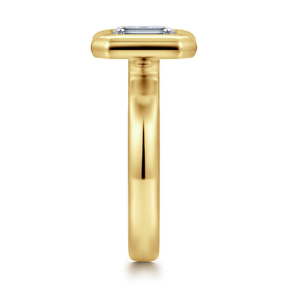 Pauline - 14K Yellow Gold Bezel Set Emerald Cut Diamond Engagement Ring