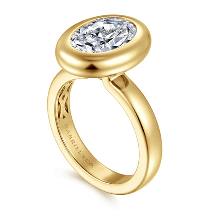 Pauline - 14K Yellow Gold Bezel Set Oval Diamond Engagement Ring