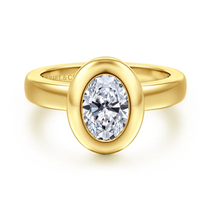 Pauline - 14K Yellow Gold Bezel Set Oval Diamond Engagement Ring