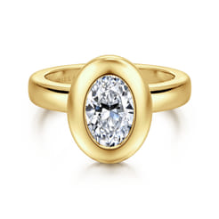 Pauline - 14K Yellow Gold Bezel Set Oval Diamond Engagement Ring