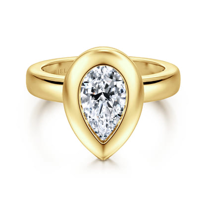 Pauline - 14K Yellow Gold Bezel Set Pear Shape Diamond Engagement Ring