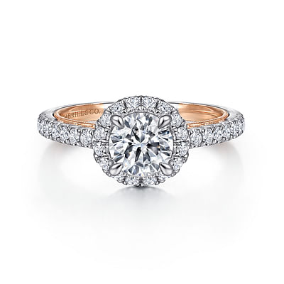 Pazienza - Vintage Inspired 14K White-Rose Gold Round Halo Diamond Engagement Ring