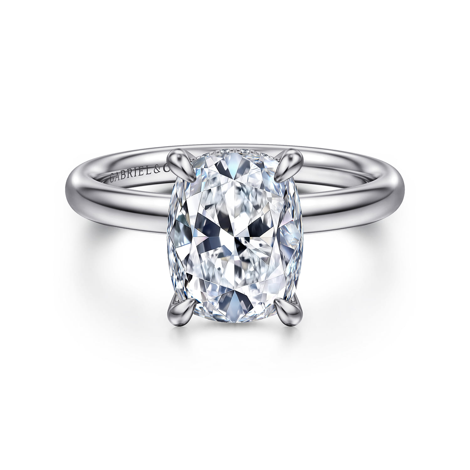 Peace - 14K White Gold Elongated Cushion Hidden Halo Diamond Engagement Ring