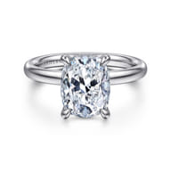 Peace - 14K White Gold Elongated Cushion Hidden Halo Diamond Engagement Ring