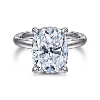 Peace - 14K White Gold Elongated Cushion Hidden Halo Diamond Engagement Ring