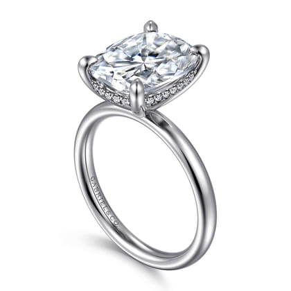 Peace - 14K White Gold Elongated Cushion Hidden Halo Diamond Engagement Ring