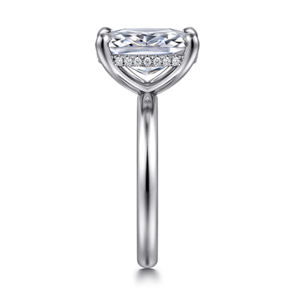 Peace - 14K White Gold Elongated Cushion Hidden Halo Diamond Engagement Ring