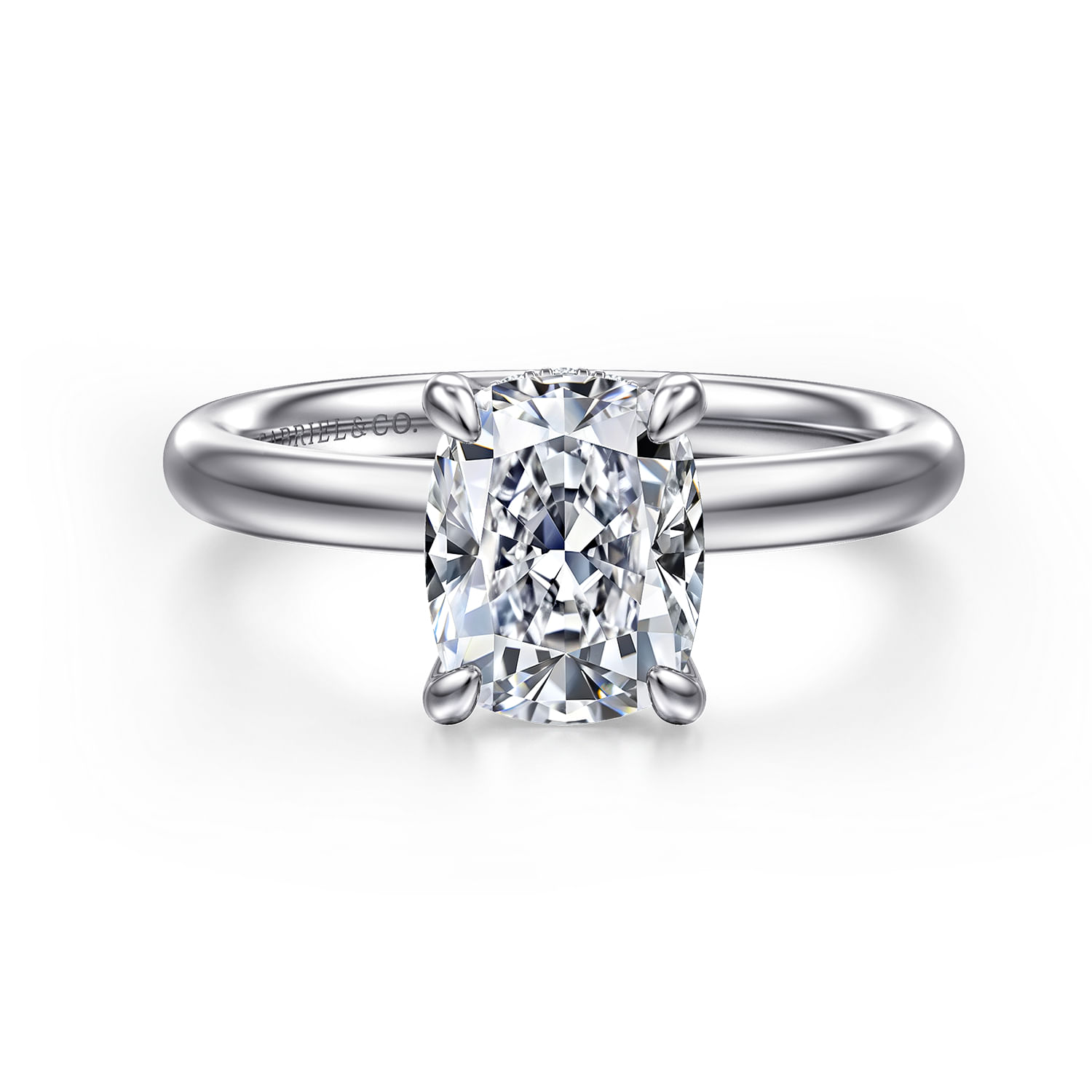 Peace - 14K White Gold Elongated Cushion Hidden Halo Diamond Engagement Ring