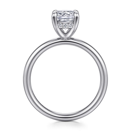 Peace - 14K White Gold Elongated Cushion Hidden Halo Diamond Engagement Ring