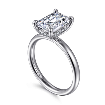 Peace - 14K White Gold Emerald Cut Diamond Engagement Ring