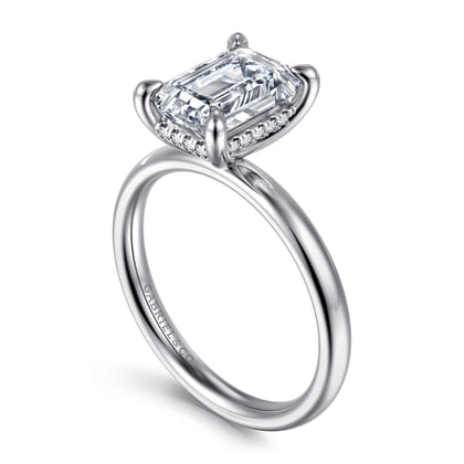 Peace - 14K White Gold Emerald Cut Diamond Engagement Ring