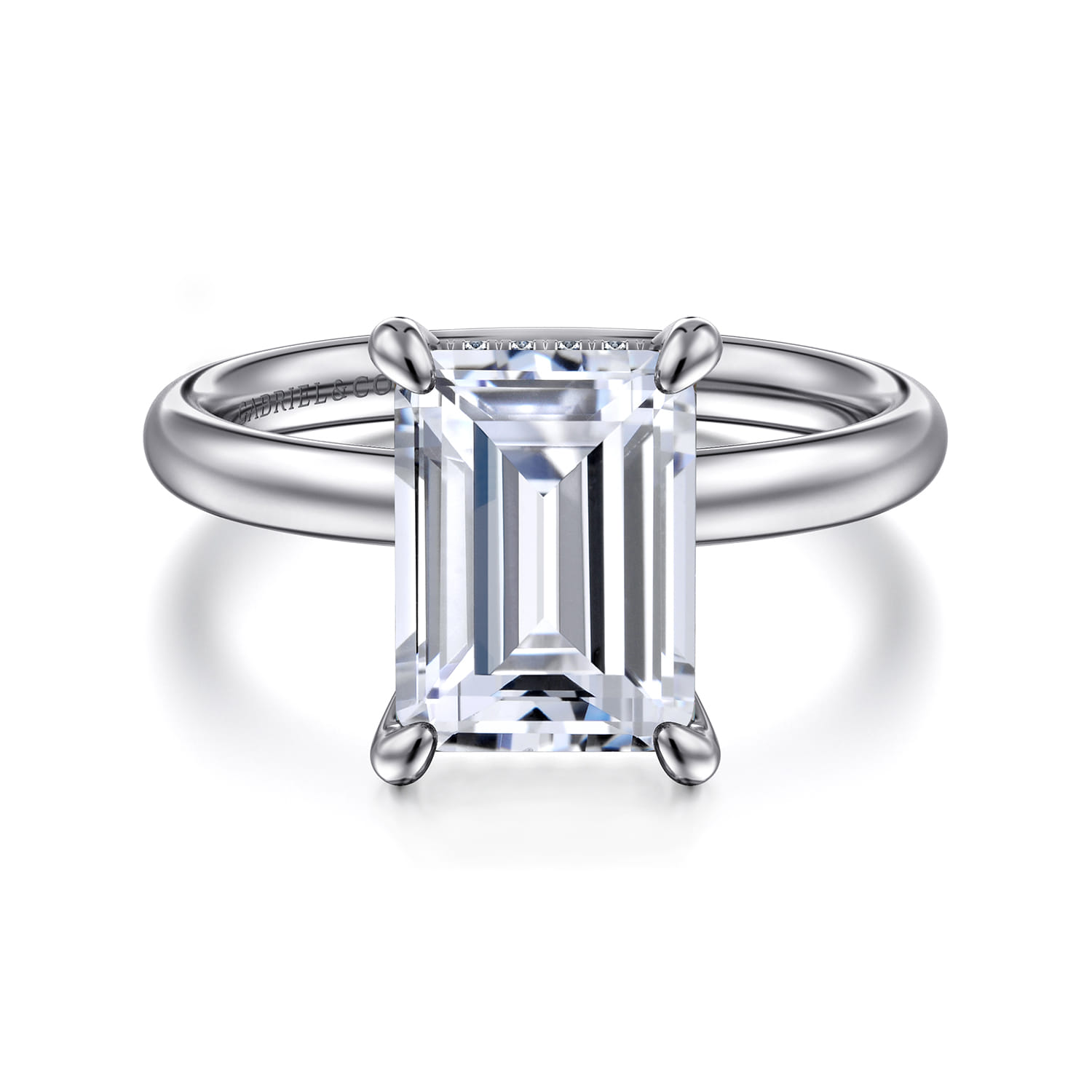 Peace - 14K White Gold Emerald Cut Hidden Halo Diamond Engagement Ring