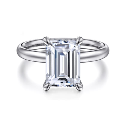 Peace - 14K White Gold Emerald Cut Hidden Halo Diamond Engagement Ring