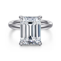 Peace - 14K White Gold Emerald Cut Hidden Halo Diamond Engagement Ring