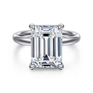 Peace - 14K White Gold Emerald Cut Hidden Halo Diamond Engagement Ring