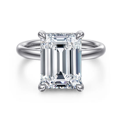 Peace - 14K White Gold Emerald Cut Hidden Halo Diamond Engagement Ring