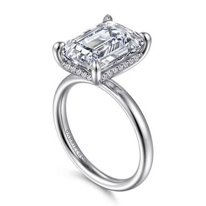 Peace - 14K White Gold Emerald Cut Hidden Halo Diamond Engagement Ring