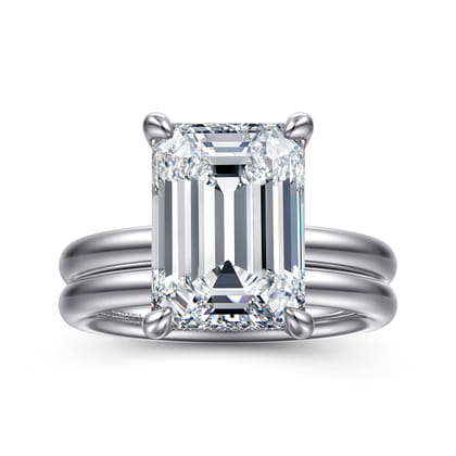Peace - 14K White Gold Emerald Cut Hidden Halo Diamond Engagement Ring