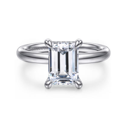 Peace - 14K White Gold Emerald Cut Hidden Halo Diamond Engagement Ring