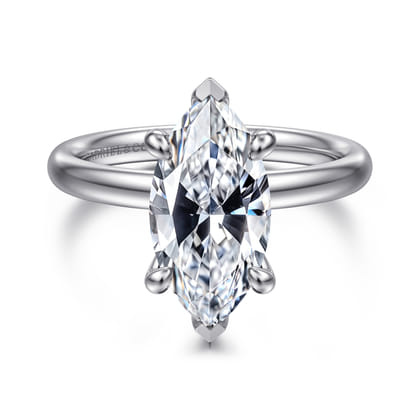 Peace - 14K White Gold Marquise Shape Hidden Halo Diamond Engagement Ring