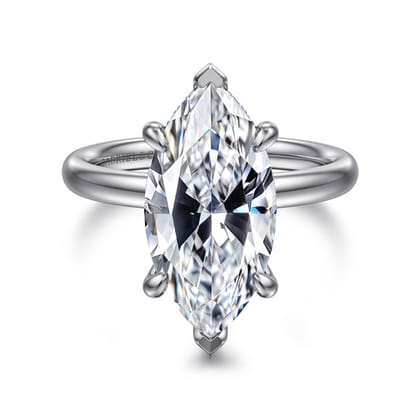 Peace - 14K White Gold Marquise Shape Hidden Halo Diamond Engagement Ring