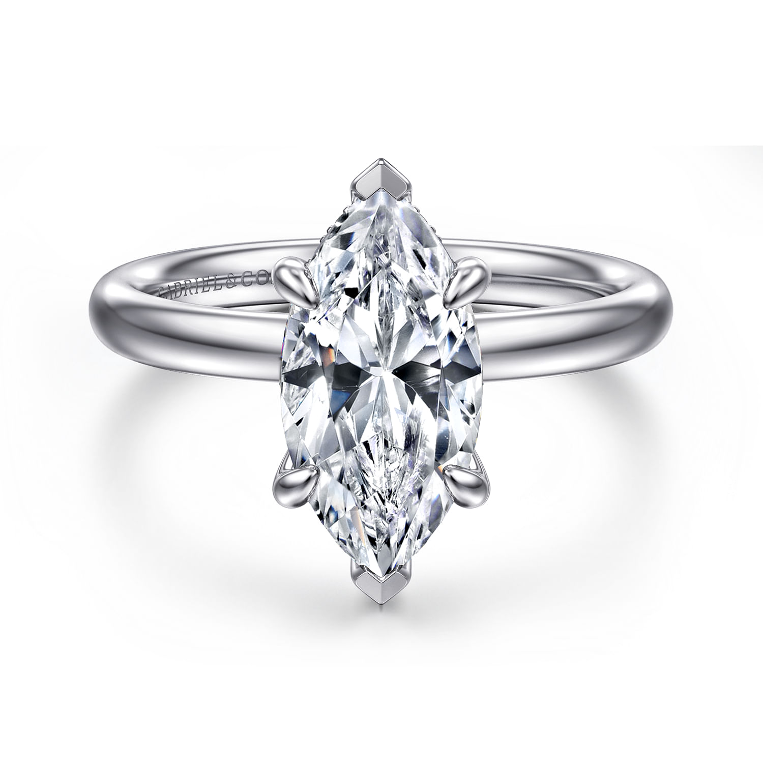 Peace - 14K White Gold Marquise Shape Hidden Halo Diamond Engagement Ring
