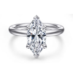 Peace - 14K White Gold Marquise Shape Hidden Halo Diamond Engagement Ring