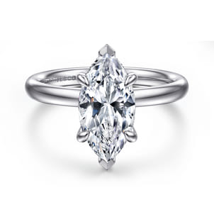 Peace - 14K White Gold Marquise Shape Hidden Halo Diamond Engagement Ring