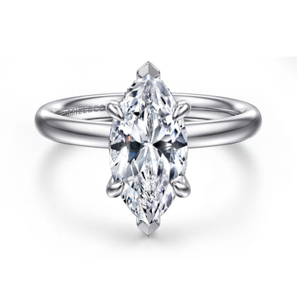Peace - 14K White Gold Marquise Shape Hidden Halo Diamond Engagement Ring