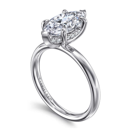 Peace - 14K White Gold Marquise Shape Hidden Halo Diamond Engagement Ring