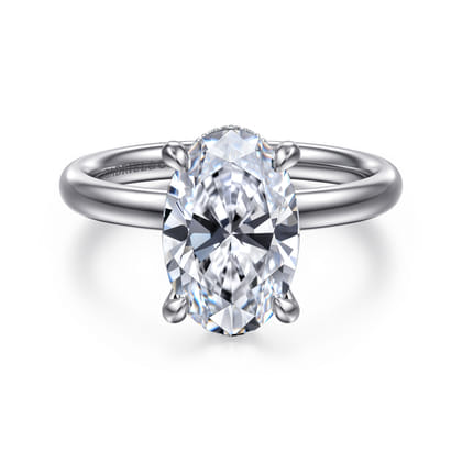 Peace - 14K White Gold Oval Hidden Halo Diamond Engagement Ring