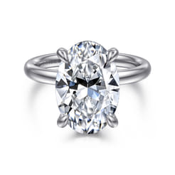 Peace - 14K White Gold Oval Hidden Halo Diamond Engagement Ring