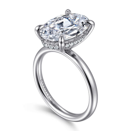 Peace - 14K White Gold Oval Hidden Halo Diamond Engagement Ring